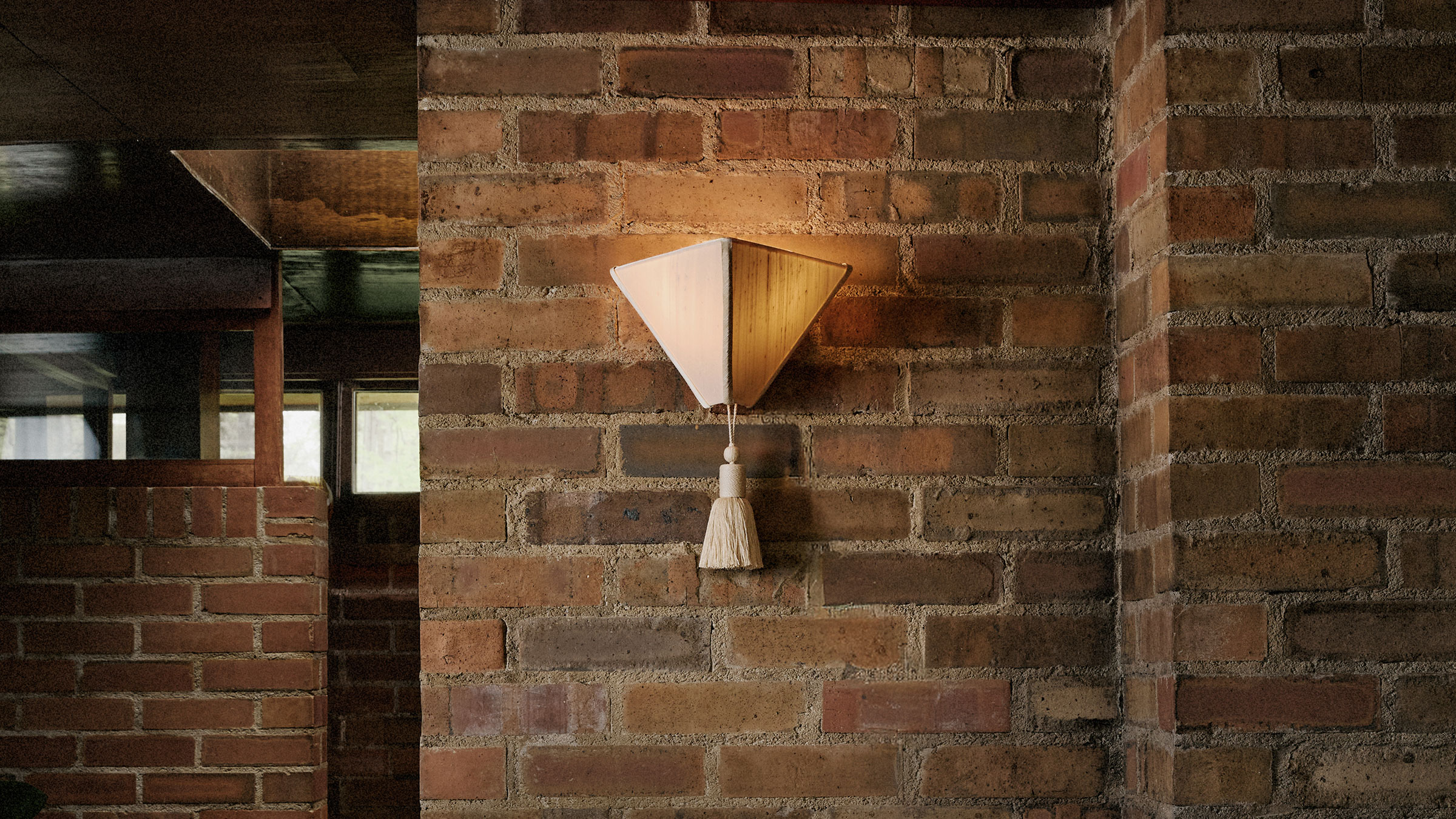 gallery image for Workstead-Lantern-Pyramid-Sconce-Situ-Brick-Fireplace-On